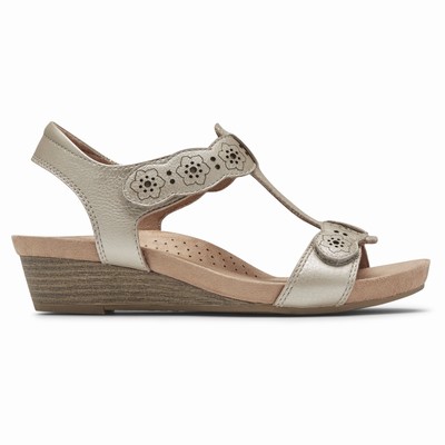 Sandálias Rockport Cobb Hill Hollywood T-Strap Mulher Prateadas PT-09832